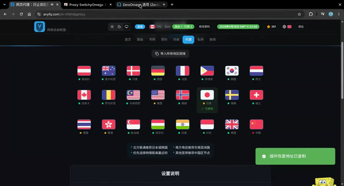 回到网站，点你要用的地区的国旗，复制配置地址。